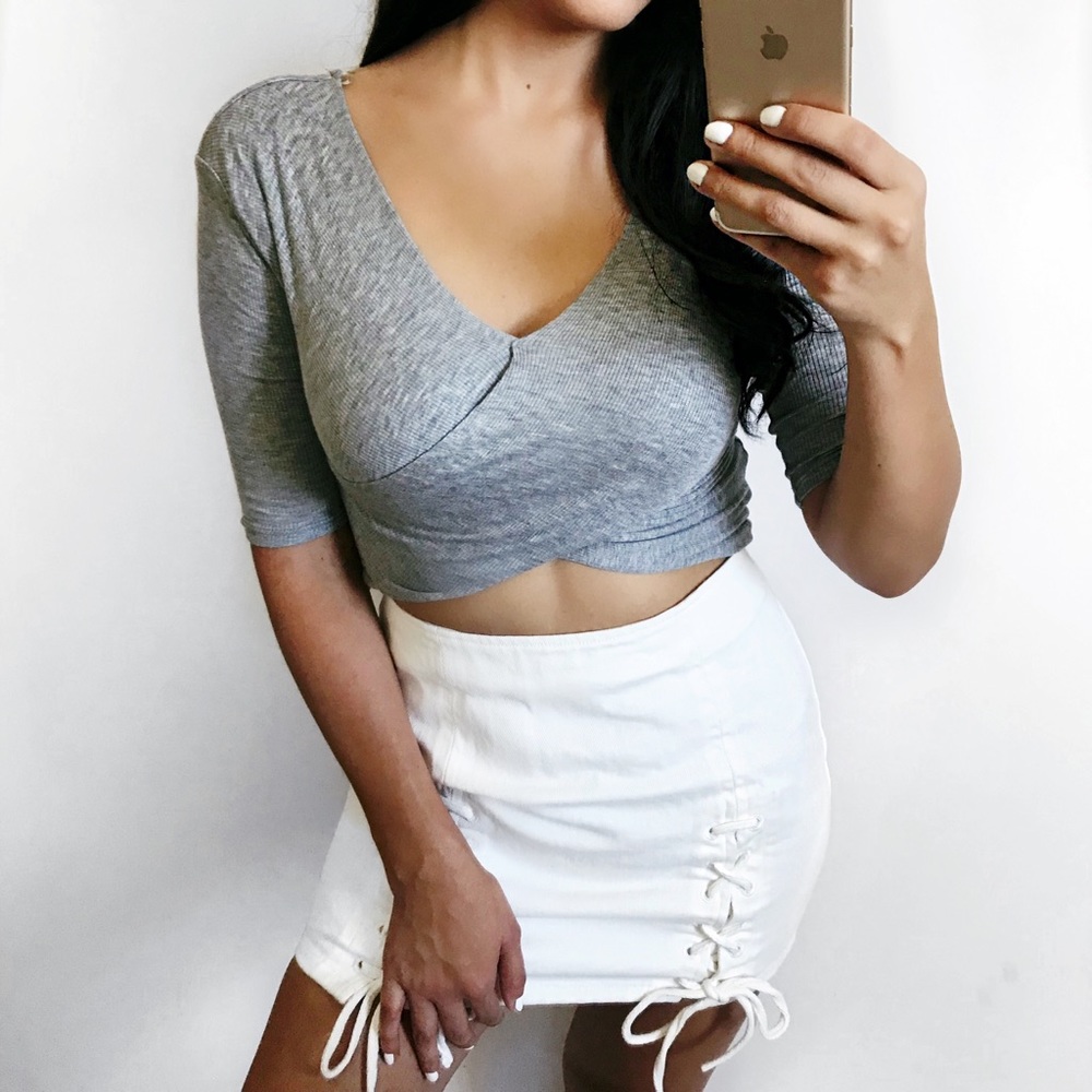 Kate Crossover Gray Crop Top